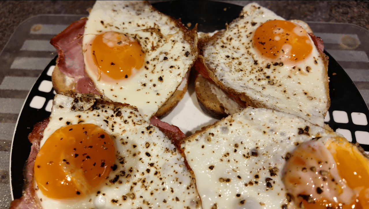 Fried Eggs, Bacon & Philly on Sourdough Toast with Ketchup